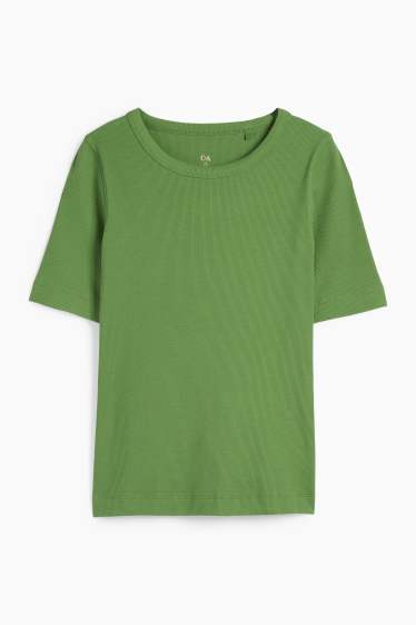 Donna - T-shirt basic - slim fit - a coste - verde