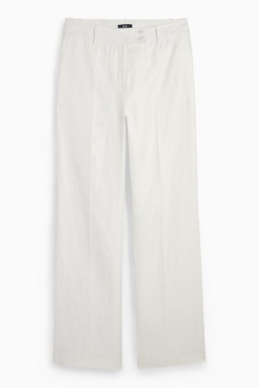 Femmes - Pantalon de bureau en lin - high waist - straight fit - blanc crème