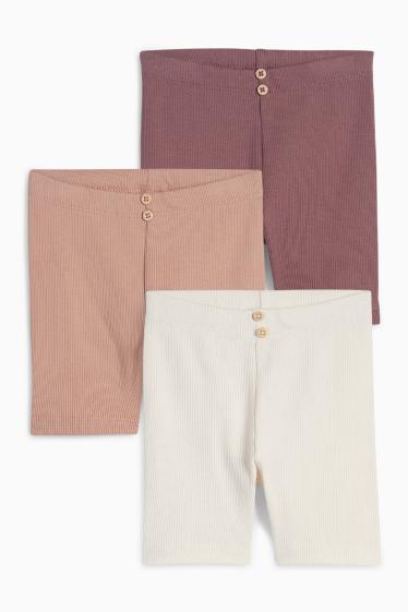 Baby: meisjes - Set van 3 - babyfietsbroeken - geribd - crème wit