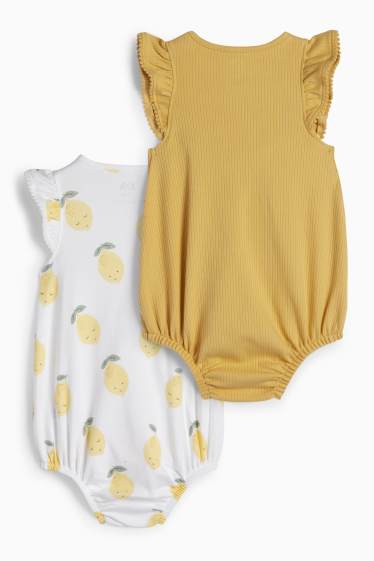 Baby: meisjes - Set van 2 - citroen - babypyjama - wit / geel