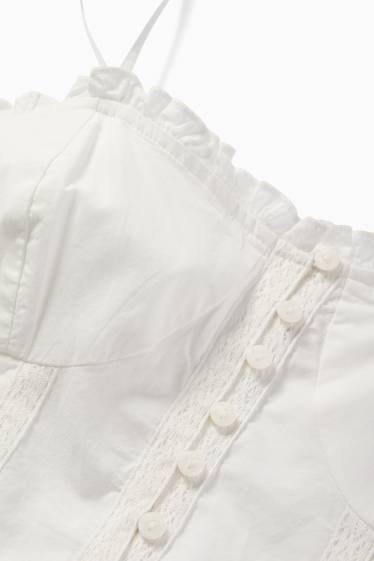 Dames - Fit & flare-jurk - Broderie Anglaise - wit