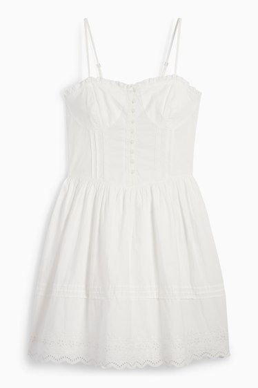 Dames - Fit & flare-jurk - Broderie Anglaise - wit