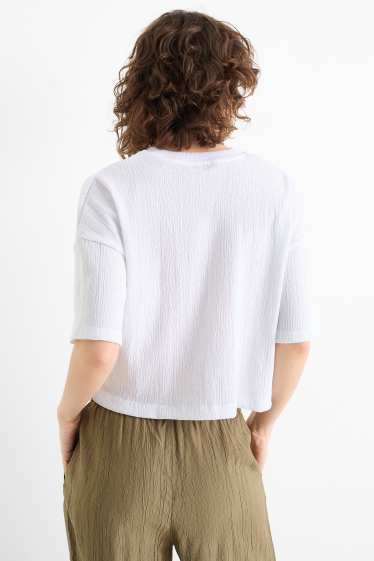 Women - T-shirt - relaxed fit - textured - white