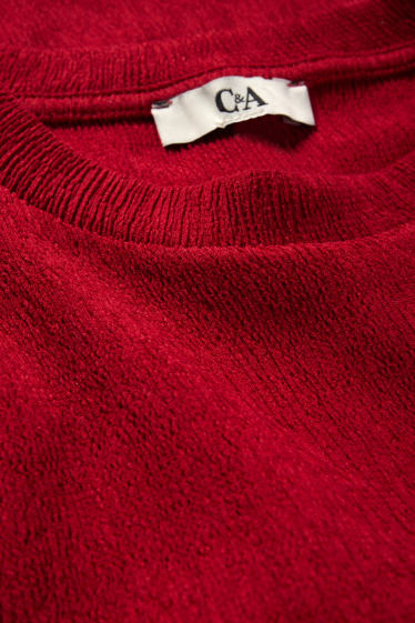 Women - T-shirt - relaxed fit - textured - dark red