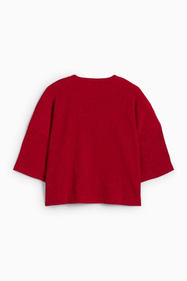 Women - T-shirt - relaxed fit - textured - dark red
