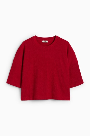 Women - T-shirt - relaxed fit - textured - dark red