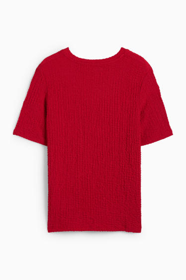 Dames - T-shirt - regular fit - met structuur - donkerrood