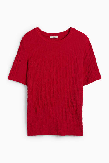 Dames - T-shirt - regular fit - met structuur - donkerrood