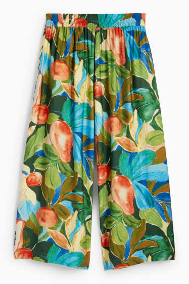 Women - Cloth trousers - high waist - wide leg - patterned - green