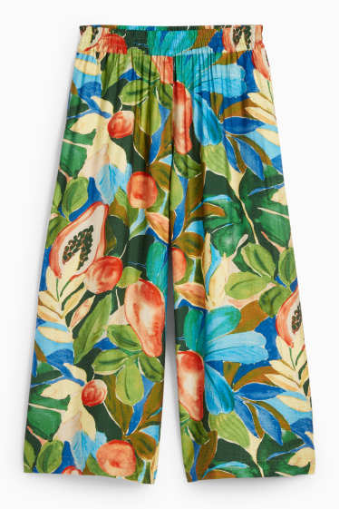 Women - Cloth trousers - high waist - wide leg - patterned - green
