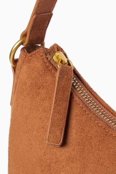 Donna - Borsa a tracolla con frange - similpelle scamosciata - marrone chiaro