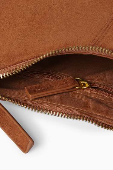 Donna - Borsa a tracolla con frange - similpelle scamosciata - marrone chiaro