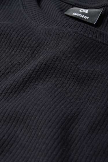 Men - T-shirt - ribbed - black