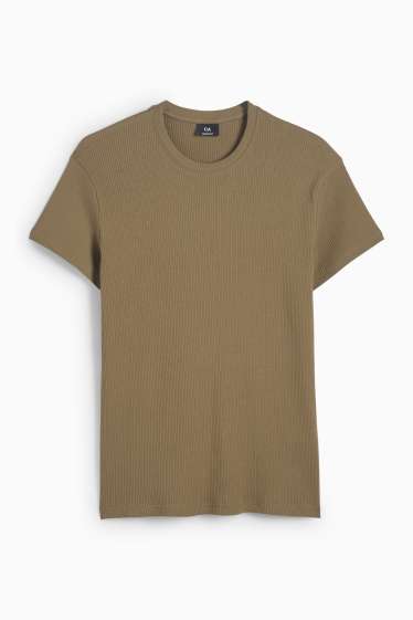 Men - T-shirt - ribbed - dark green