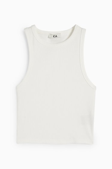 Damen - Crop Top - gerippt - cremeweiß