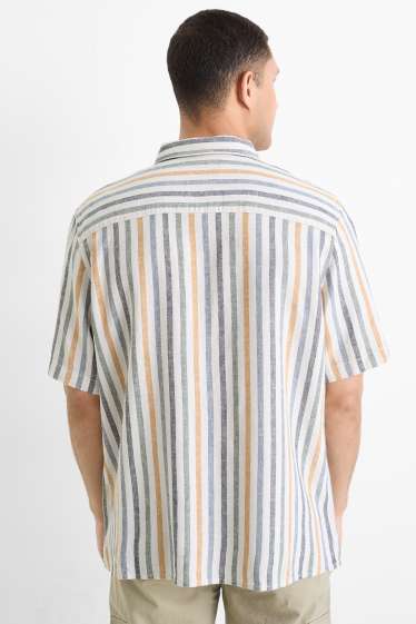 Men - Shirt - regular fit - kent collar - linen blend - striped - cremewhite