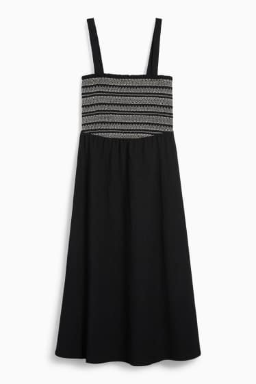 Damen - Fit & Flare Kleid - strukturiert - gesmokt - schwarz