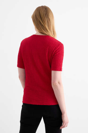 Dames - T-shirt - regular fit - met structuur - donkerrood