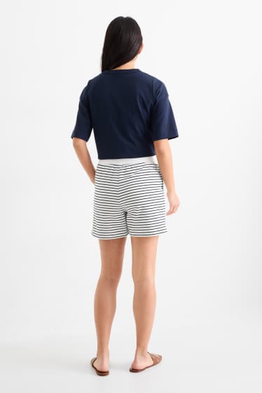Dames - Basic sweatshorts - gestreept - wit / zwart