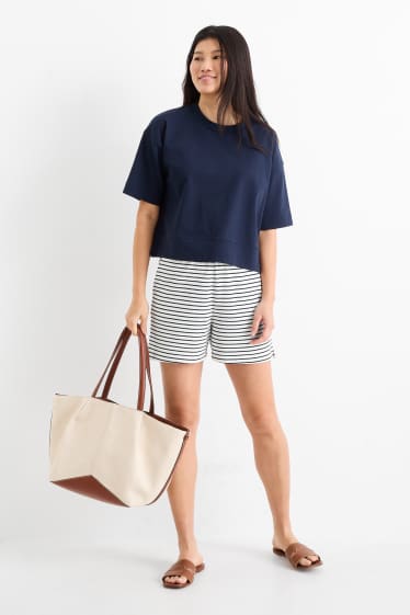 Dames - Basic sweatshorts - gestreept - wit / zwart