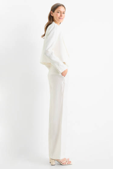 Femmes - Pantalon de bureau en lin - high waist - straight fit - blanc crème