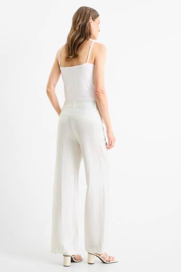 Femmes - Pantalon de bureau en lin - high waist - straight fit - blanc crème