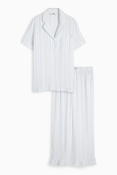 Donna - Pigiama di viscosa - a righe - bianco / azzurro