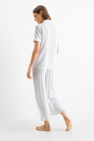 Donna - Pigiama di viscosa - a righe - bianco / azzurro