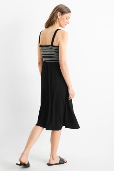 Damen - Fit & Flare Kleid - strukturiert - gesmokt - schwarz