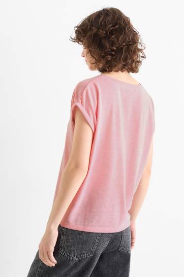 Dámské - Tričko s výstřihem ve tvaru V - regular fit - lososová barva