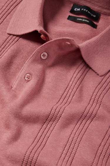 Men - Knitted polo shirt - textured - dark rose