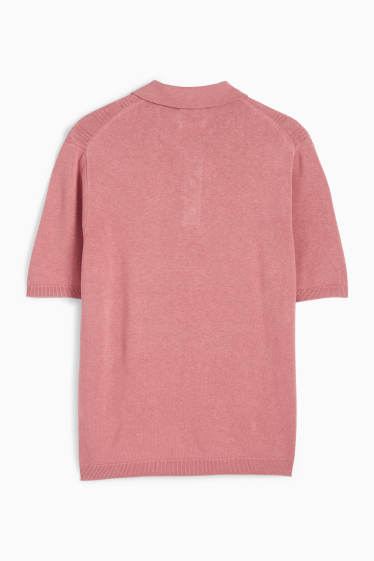 Men - Knitted polo shirt - textured - dark rose