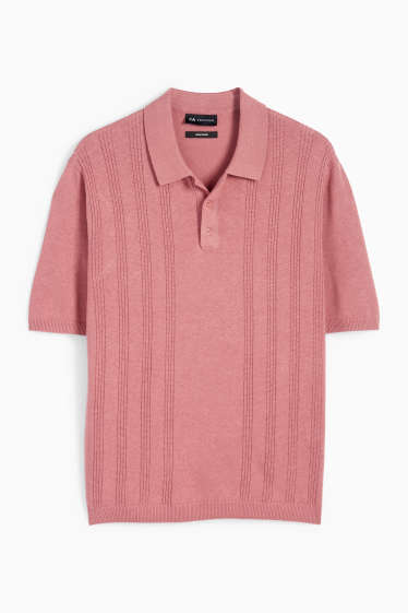 Men - Knitted polo shirt - textured - dark rose