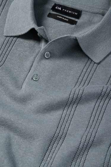 Men - Knitted polo shirt - textured - blue