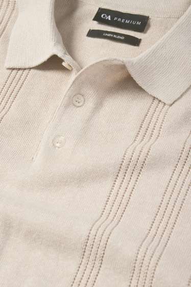 Men - Knitted polo shirt - textured - light beige