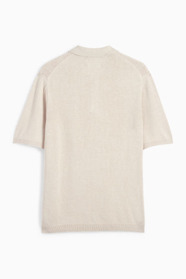 Men - Knitted polo shirt - textured - light beige