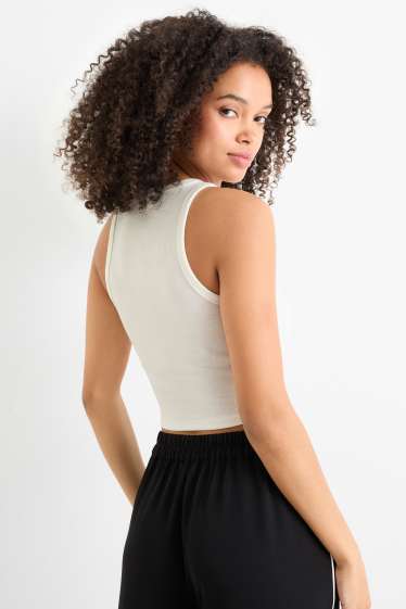 Damen - Crop Top - gerippt - cremeweiß