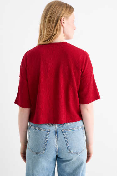 Women - T-shirt - relaxed fit - textured - dark red