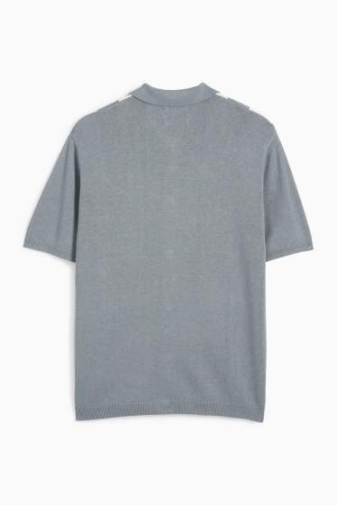 Herren - Strick-Poloshirt - Leinen-Mix - gestreift - strukturiert - blau / weiss