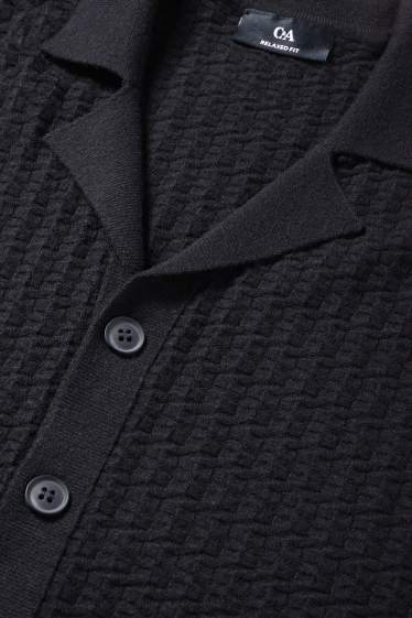 Herren - Strick-Hemd - Relaxed Fit - Reverskragen - strukturiert - schwarz