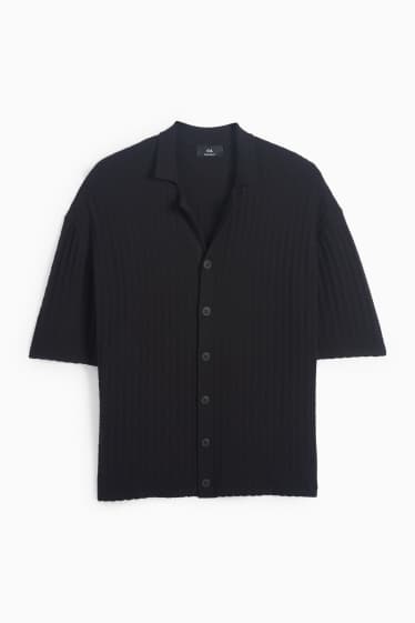 Herren - Strick-Hemd - Relaxed Fit - Reverskragen - strukturiert - schwarz