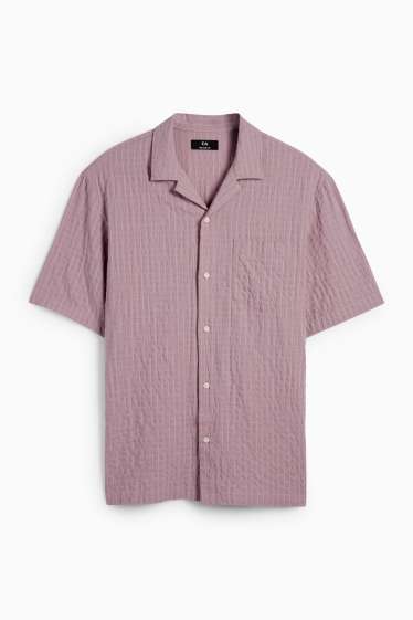 Men - Shirt - relaxed fit - lapel collar - check - light violet