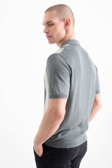 Herren - Strick-Poloshirt - Leinen-Mix - gestreift - strukturiert - blau / weiss