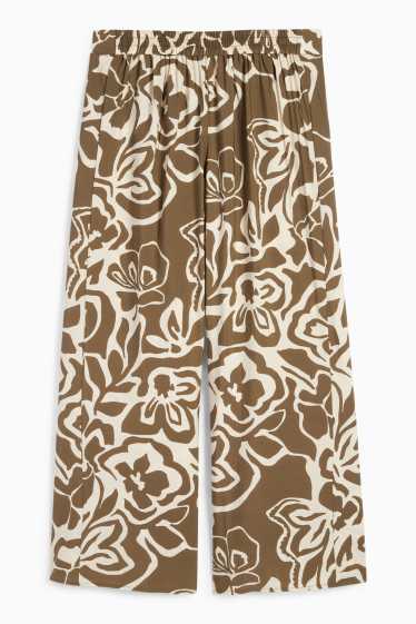 Women - Cloth trousers - high waist - wide leg - floral - beige / brown