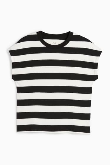 Women - Basic T-shirt - regular fit - striped - black / white