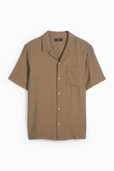 Pánské - Košile - regular fit - klopový límec - khaki
