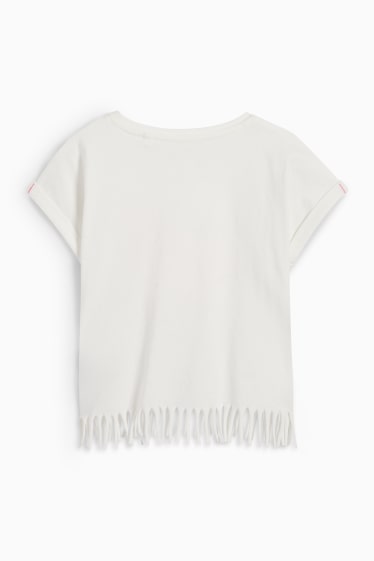 Copii - Fete - Flamingo - tricou cu mânecă scurtă cu franjuri - alb