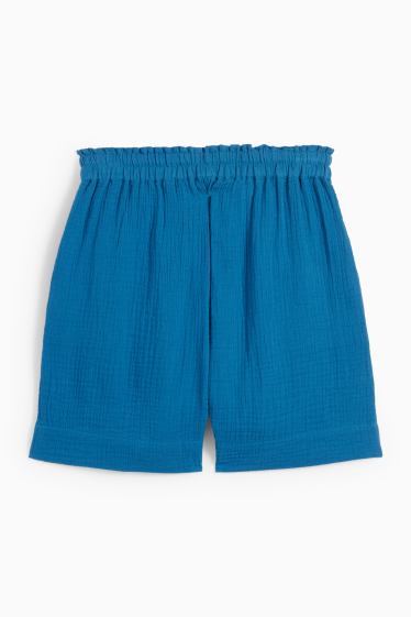 Women - Muslin shorts - high waist - dark blue