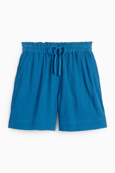 Women - Muslin shorts - high waist - dark blue