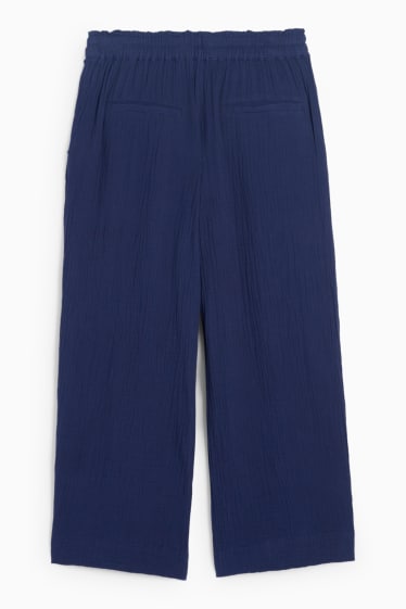 Donna - Pantaloni - vita alta - gamba larga - blu scuro